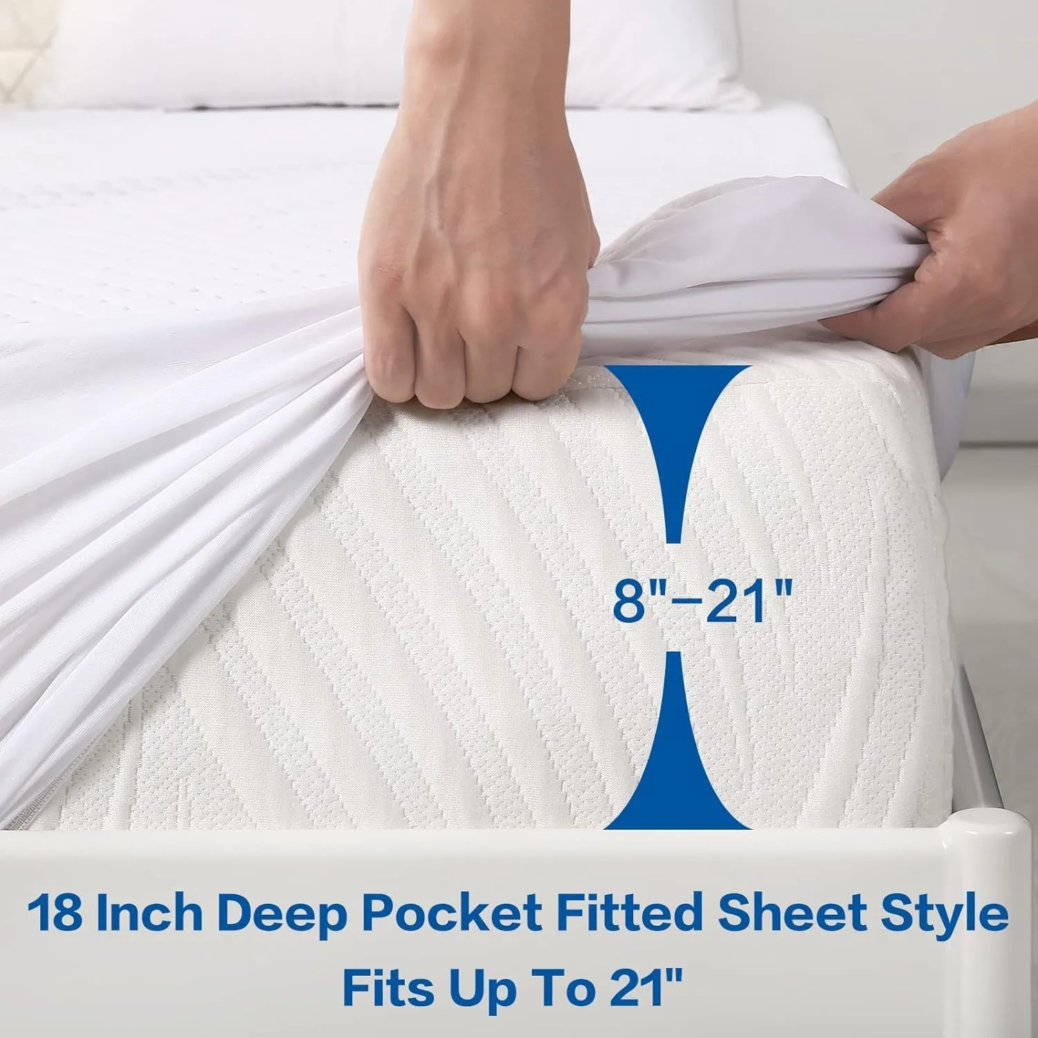 Premium 100% Waterproof Mattress Protector,4D Air Cooling 300GSM Queen Size Mattress Pad Cover,Breathable All-Round 360° Bed Mattress Topper Protection Noiseless Vinyl Free (White,Queen)
