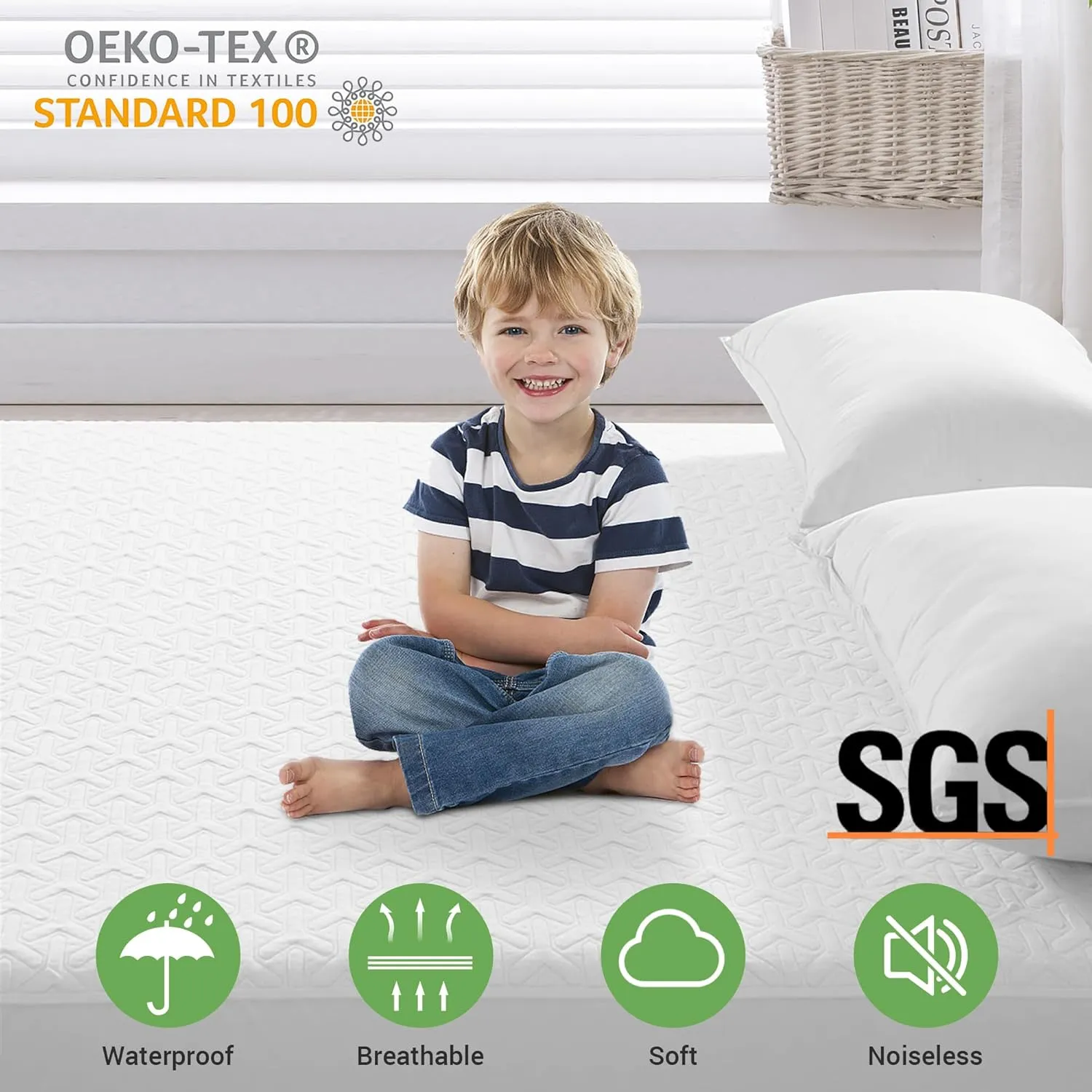 Premium 100% Waterproof Mattress Protector,4D Air Cooling 300GSM Queen Size Mattress Pad Cover,Breathable All-Round 360° Bed Mattress Topper Protection Noiseless Vinyl Free (White,Queen)