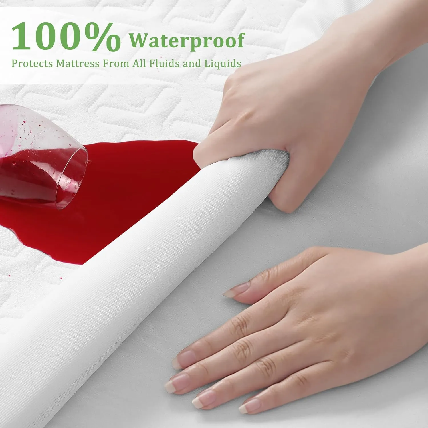 Premium 100% Waterproof Mattress Protector,4D Air Cooling 300GSM Queen Size Mattress Pad Cover,Breathable All-Round 360° Bed Mattress Topper Protection Noiseless Vinyl Free (White,Queen)