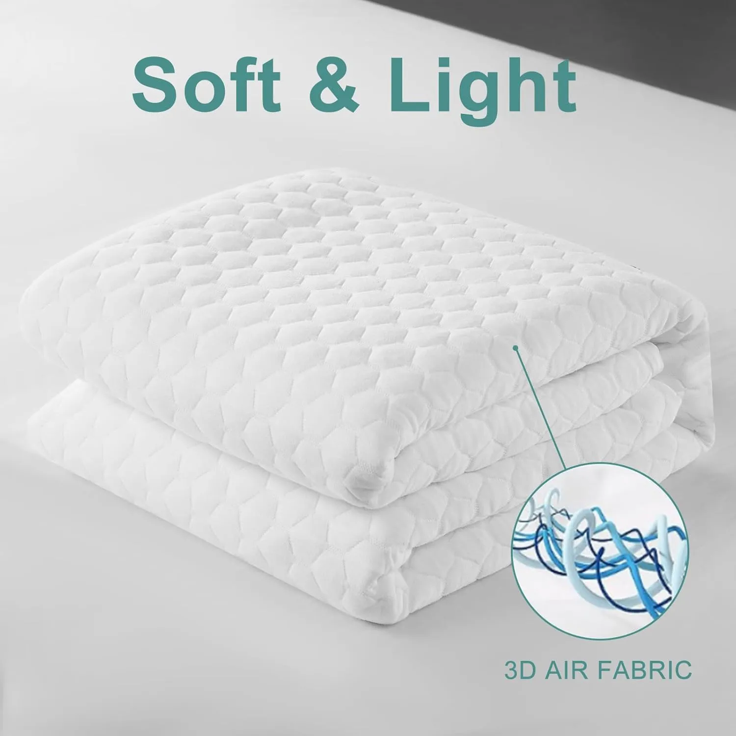 Premium 100% Waterproof Mattress Protector,4D Air Cooling 300GSM Queen Size Mattress Pad Cover,Breathable All-Round 360° Bed Mattress Topper Protection Noiseless Vinyl Free (White,Queen)