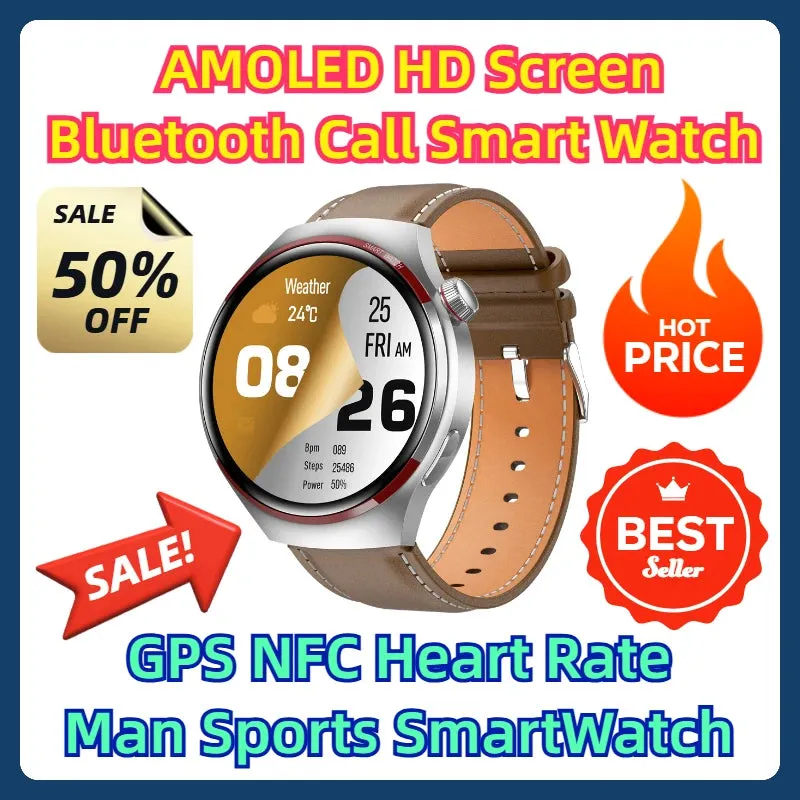 Premium Smartwatch for Men – 1.53'' AMOLED HD Screen, GPS, NFC, Bluetooth Calling, IP68 Waterproof, Heart Rate & Blood Pressure Monitoring, AI Voice Assistant, Sports & Fitness Tracker, 2024