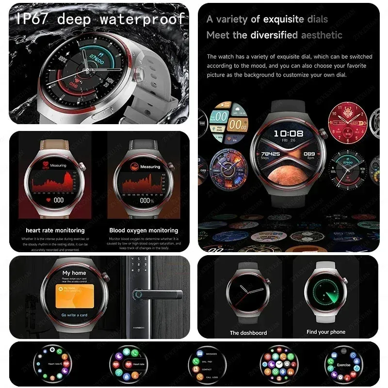 Premium Smartwatch for Men – 1.53'' AMOLED HD Screen, GPS, NFC, Bluetooth Calling, IP68 Waterproof, Heart Rate & Blood Pressure Monitoring, AI Voice Assistant, Sports & Fitness Tracker, 2024
