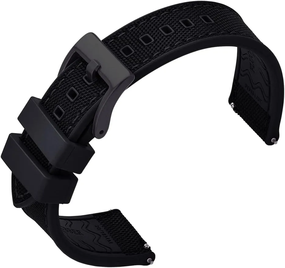 Premium Upgrades Soft Hybrid (Fkm/Fpm Rubber and Sailcloth) Watch Bands for Men,20mm 22mm Waterproof Quick Release Replacement Watch Straps,Silver/Black/Gold/Rose Gold Brushed Buckle
