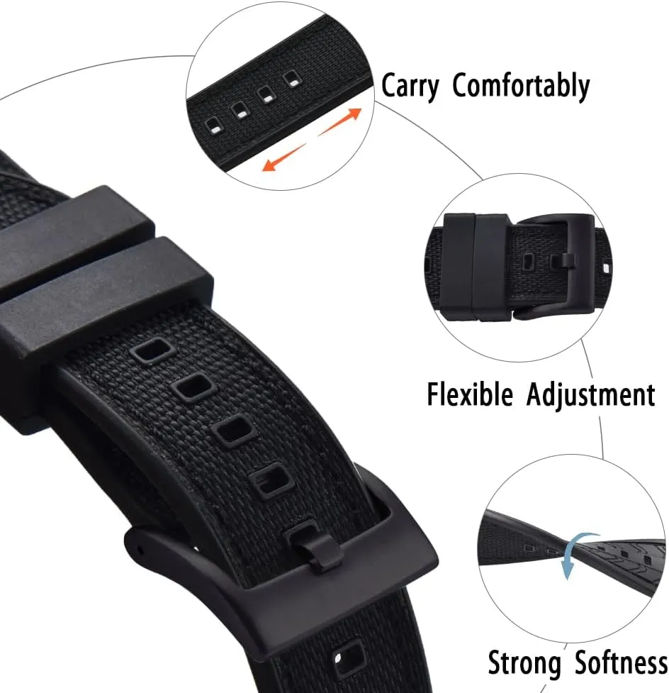 Premium Upgrades Soft Hybrid (Fkm/Fpm Rubber and Sailcloth) Watch Bands for Men,20mm 22mm Waterproof Quick Release Replacement Watch Straps,Silver/Black/Gold/Rose Gold Brushed Buckle