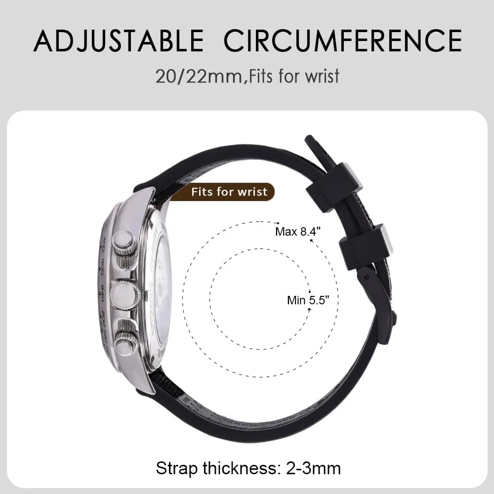 Premium Upgrades Soft Hybrid (Fkm/Fpm Rubber and Sailcloth) Watch Bands for Men,20mm 22mm Waterproof Quick Release Replacement Watch Straps,Silver/Black/Gold/Rose Gold Brushed Buckle