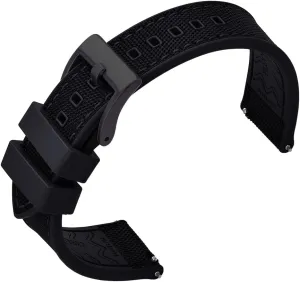 Premium Upgrades Soft Hybrid (Fkm/Fpm Rubber and Sailcloth) Watch Bands for Men,20mm 22mm Waterproof Quick Release Replacement Watch Straps,Silver/Black/Gold/Rose Gold Brushed Buckle