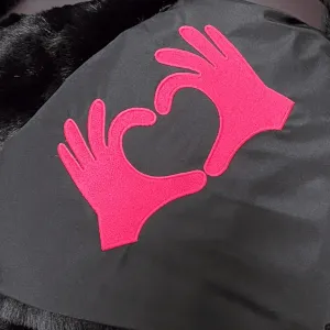 Pretty Rugged Gear Pink Heart Hands on Black Outdoor Blanket