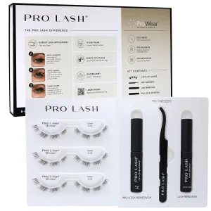 Pro Lash ProWear Starter Lash Clusters Kit - Easiest to Apply Lashes - 10-Day Cluster Eyelash Extensions - 3 Sets of False Eyelashes Plus Adhesive, Remover, Tweezers - Classic No. 01 - Black
