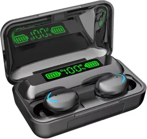 PRO Touch Wireless Earbuds LED Compatible with Kurio Tab Ultra 2 IPX4 2,000mah PowerBank 24h Plus Water/Sweatproof/9D Noise Reduction & Quad Mic (Black)
