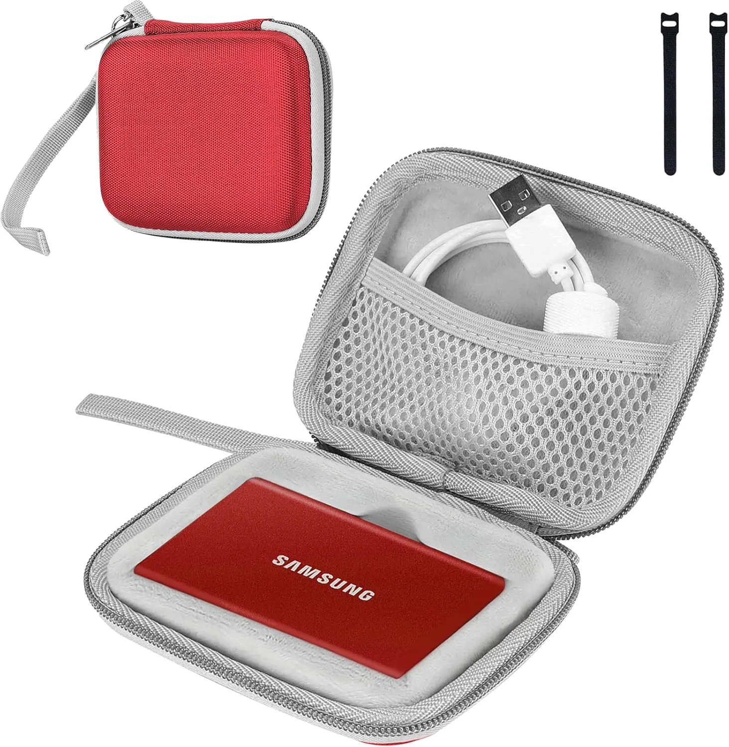 ProCase Hard Carrying Case Compatible for Samsung T7/ T7 Touch Portable SSD with 2 Cable Ties, Shockproof Travel Organizer for 500GB 1TB 2TB USB 3.2 External Solid State Drives Red