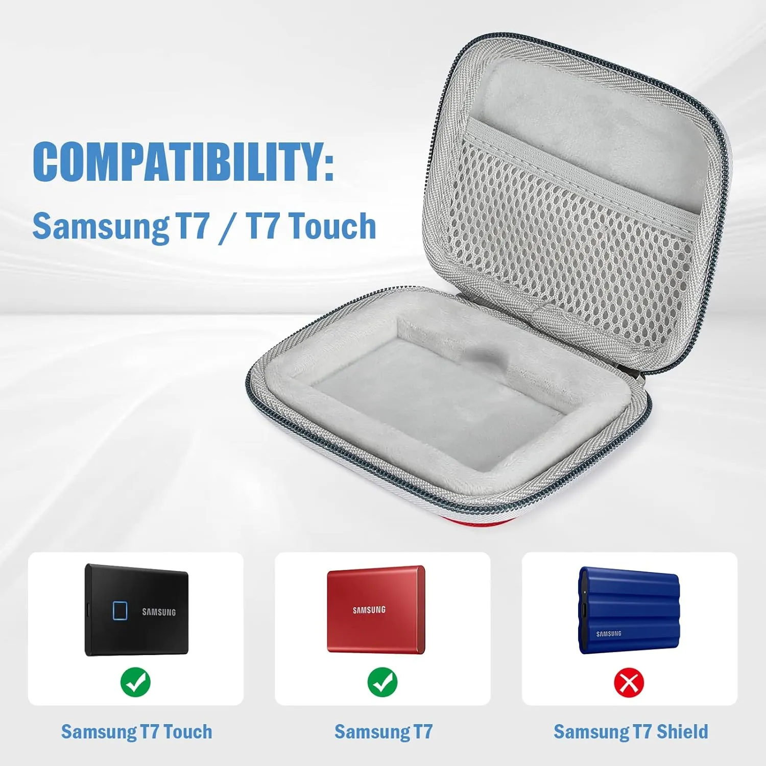 ProCase Hard Carrying Case Compatible for Samsung T7/ T7 Touch Portable SSD with 2 Cable Ties, Shockproof Travel Organizer for 500GB 1TB 2TB USB 3.2 External Solid State Drives Red