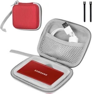 ProCase Hard Carrying Case Compatible for Samsung T7/ T7 Touch Portable SSD with 2 Cable Ties, Shockproof Travel Organizer for 500GB 1TB 2TB USB 3.2 External Solid State Drives Red