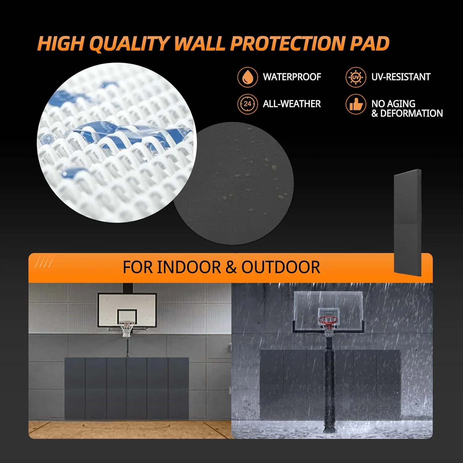 PROGOAL Gym Wall Paddings Basketball Court Wall Protection Pad - 2”Thick Foam Wall Mat Durable Protector for Wall-Mounted Basketball Hoops Garage Taekwondo（60" Lx20 W）