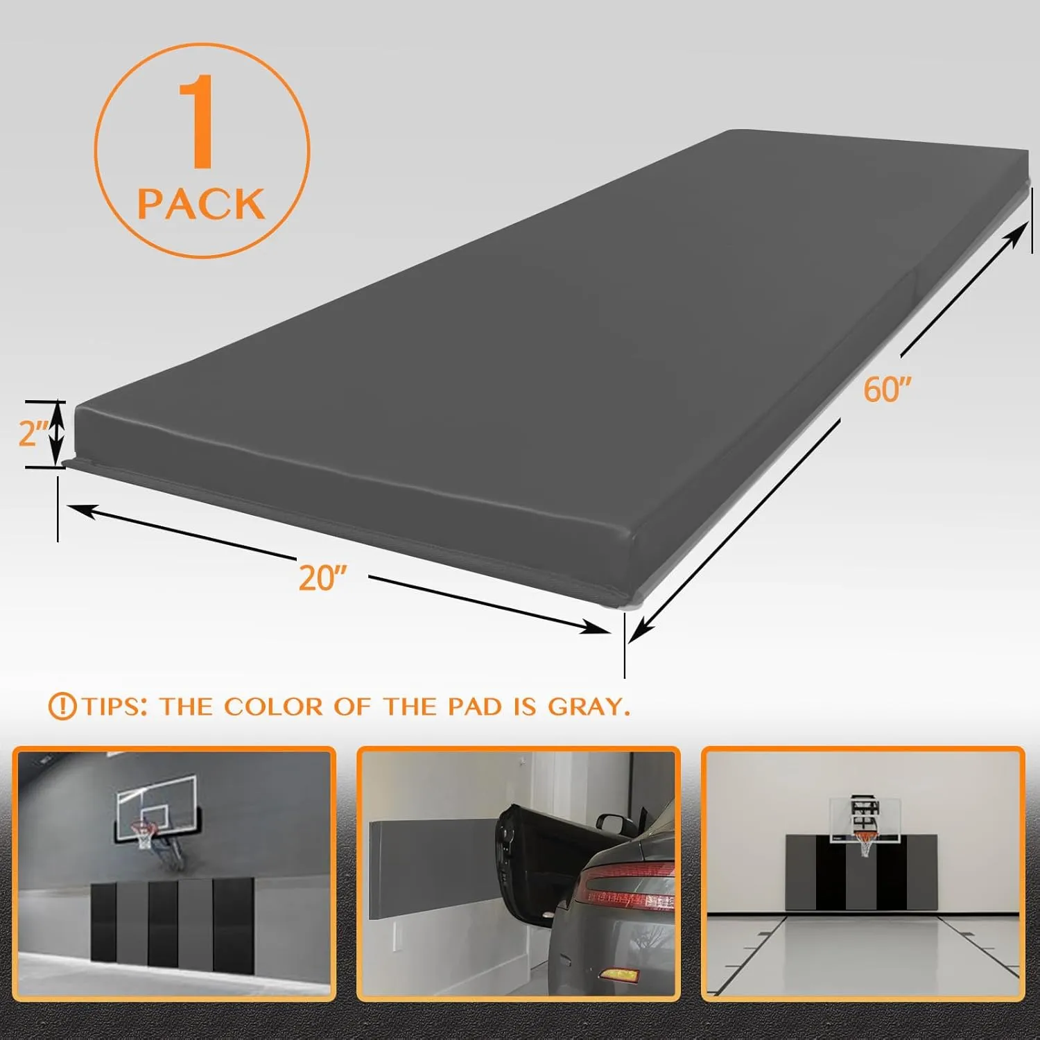PROGOAL Gym Wall Paddings Basketball Court Wall Protection Pad - 2”Thick Foam Wall Mat Durable Protector for Wall-Mounted Basketball Hoops Garage Taekwondo（60" Lx20 W）