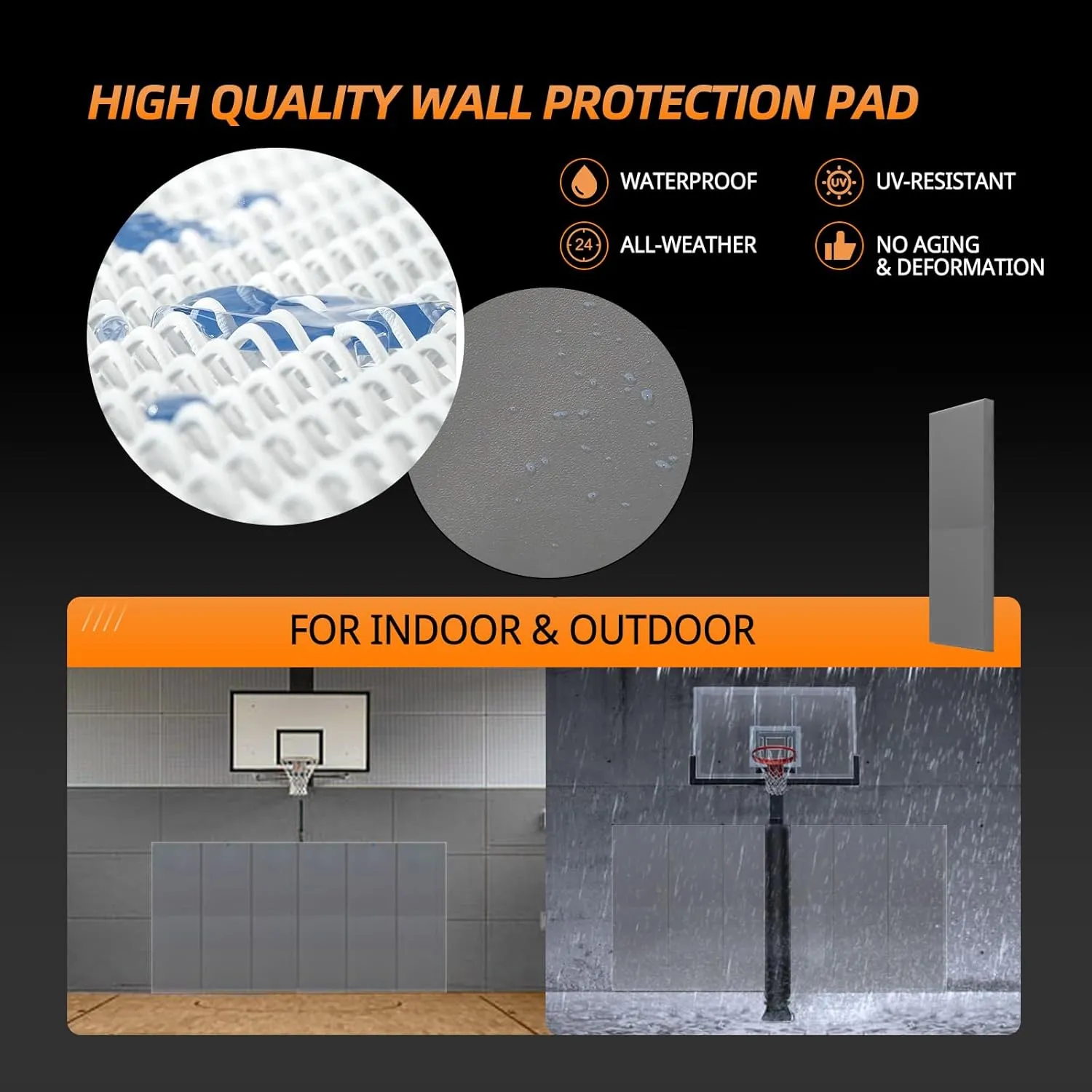 PROGOAL Gym Wall Paddings Basketball Court Wall Protection Pad - 2”Thick Foam Wall Mat Durable Protector for Wall-Mounted Basketball Hoops Garage Taekwondo（60" Lx20 W）