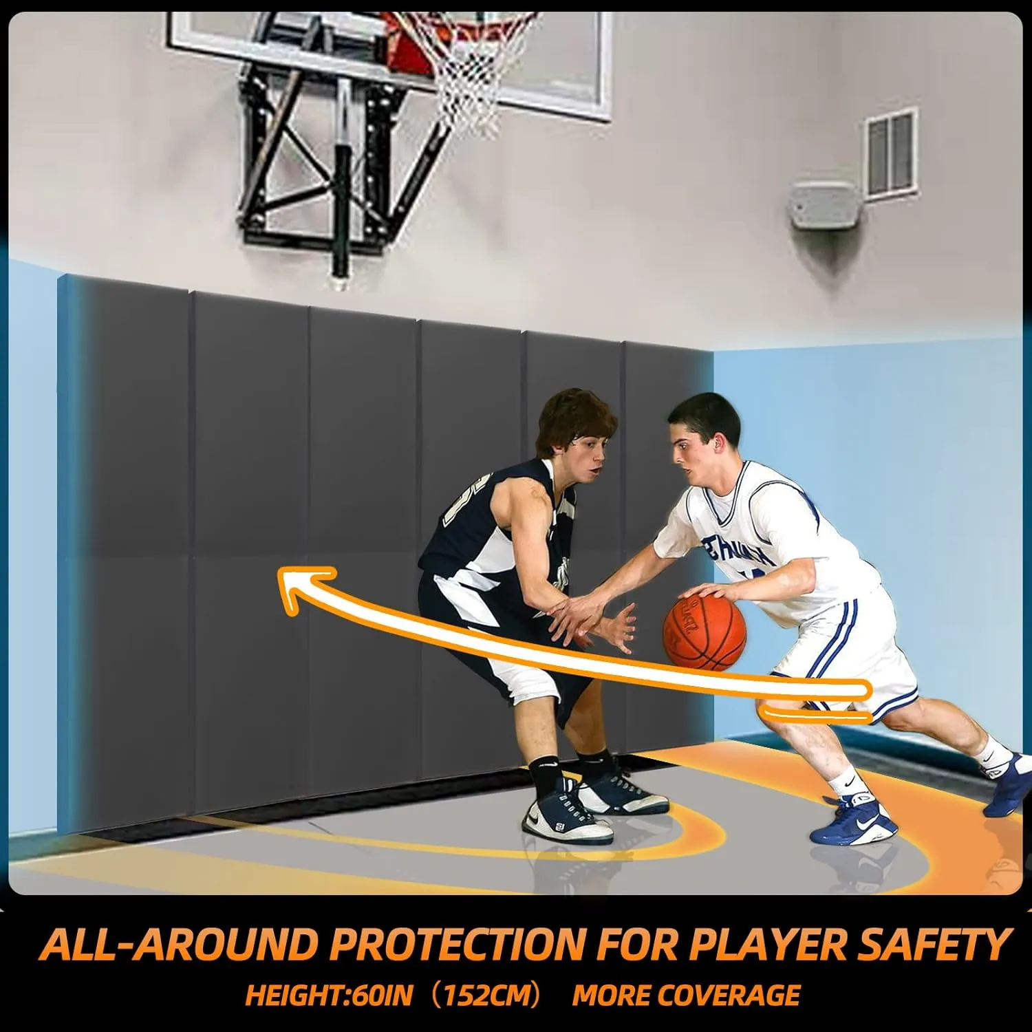 PROGOAL Gym Wall Paddings Basketball Court Wall Protection Pad - 2”Thick Foam Wall Mat Durable Protector for Wall-Mounted Basketball Hoops Garage Taekwondo（60" Lx20 W）