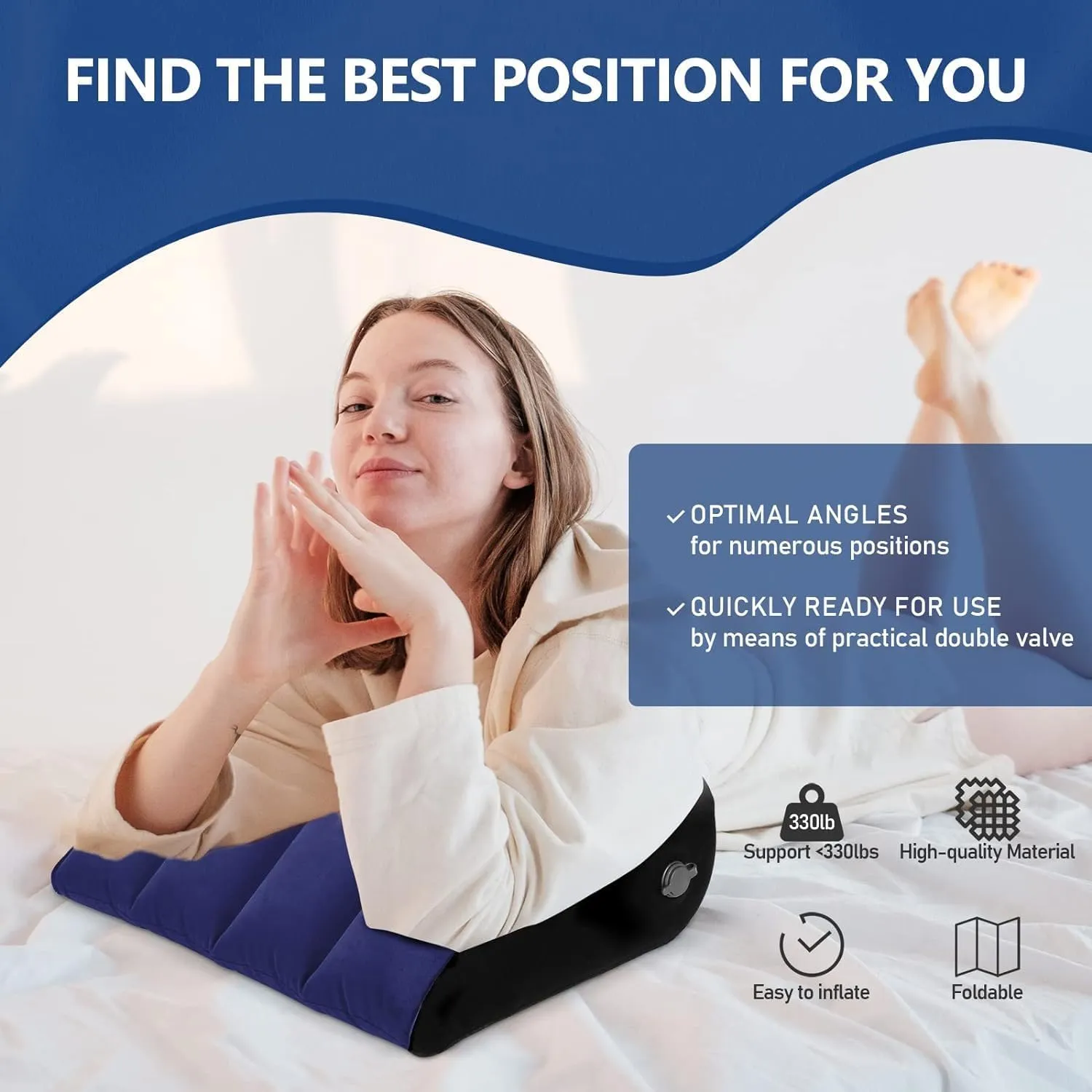 Prosixtoy Wedge Leg Elevation Pillow - Neck Pillows for Pain Relief Deep Sleep Bed Cushion Body Pillow Knee Pillow Lumbar Support Pillow for Back Sleeper,Fast Inflating Deflation(Blue)