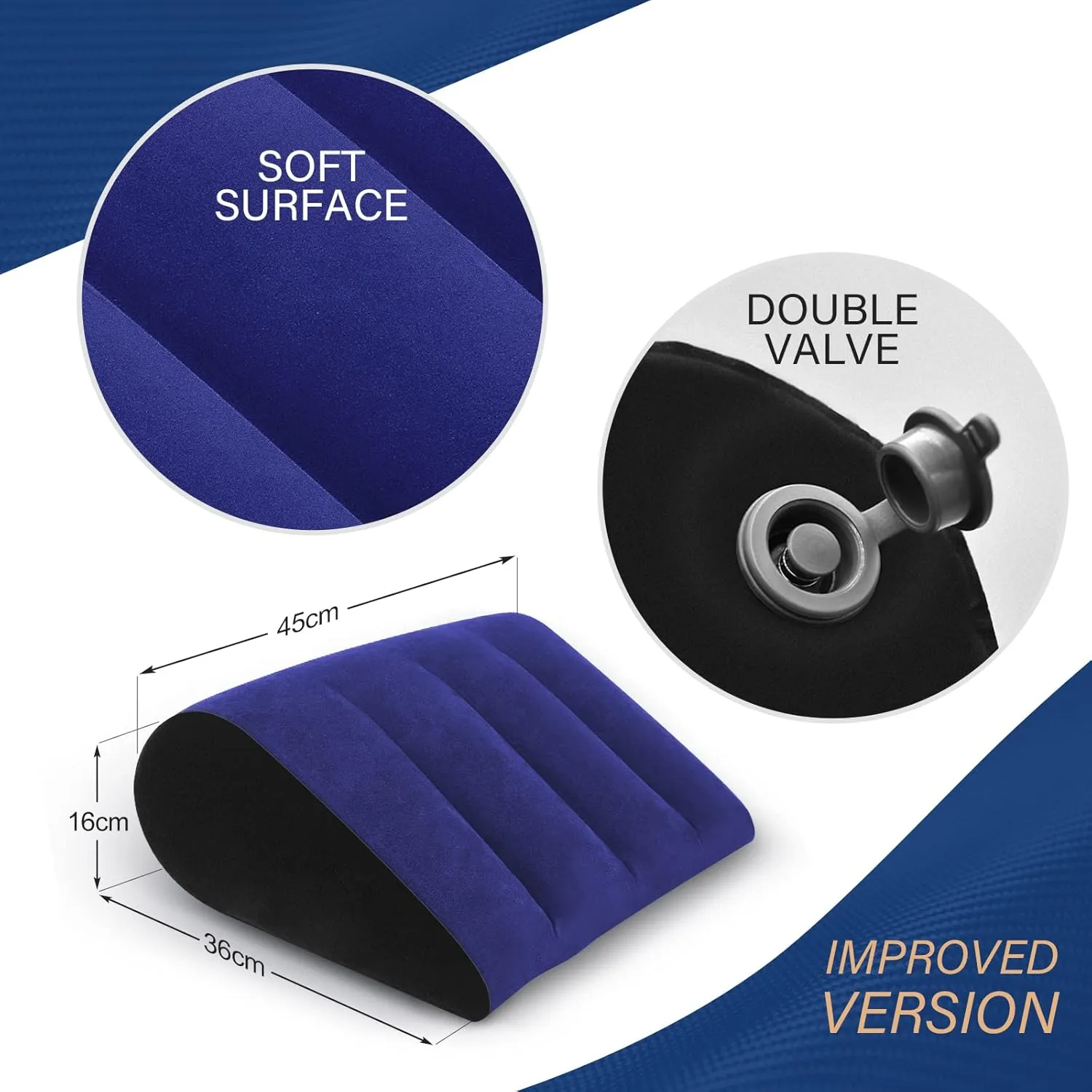 Prosixtoy Wedge Leg Elevation Pillow - Neck Pillows for Pain Relief Deep Sleep Bed Cushion Body Pillow Knee Pillow Lumbar Support Pillow for Back Sleeper,Fast Inflating Deflation(Blue)