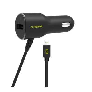 PureGear 17W USB Car Charger with Built-In Lightning Cable - Black