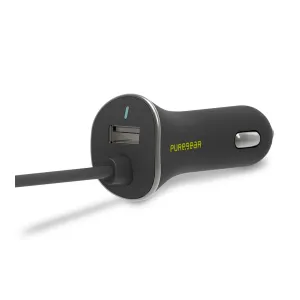 PureGear 24W USB Car Charger with Built-In USB-C Cable - Black