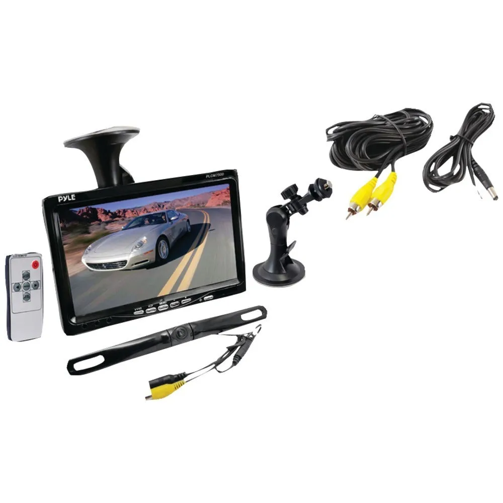 PYLE PLCM7500 7 Window Suction-Mount LCD Widescreen Monitor & License Plate Mount Backup Color Camera with Distance-Scale Line