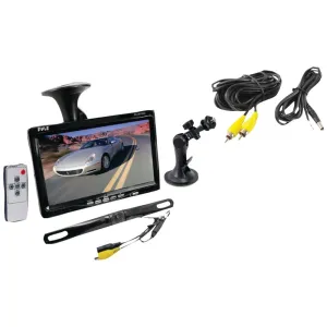 PYLE PLCM7500 7 Window Suction-Mount LCD Widescreen Monitor & License Plate Mount Backup Color Camera with Distance-Scale Line