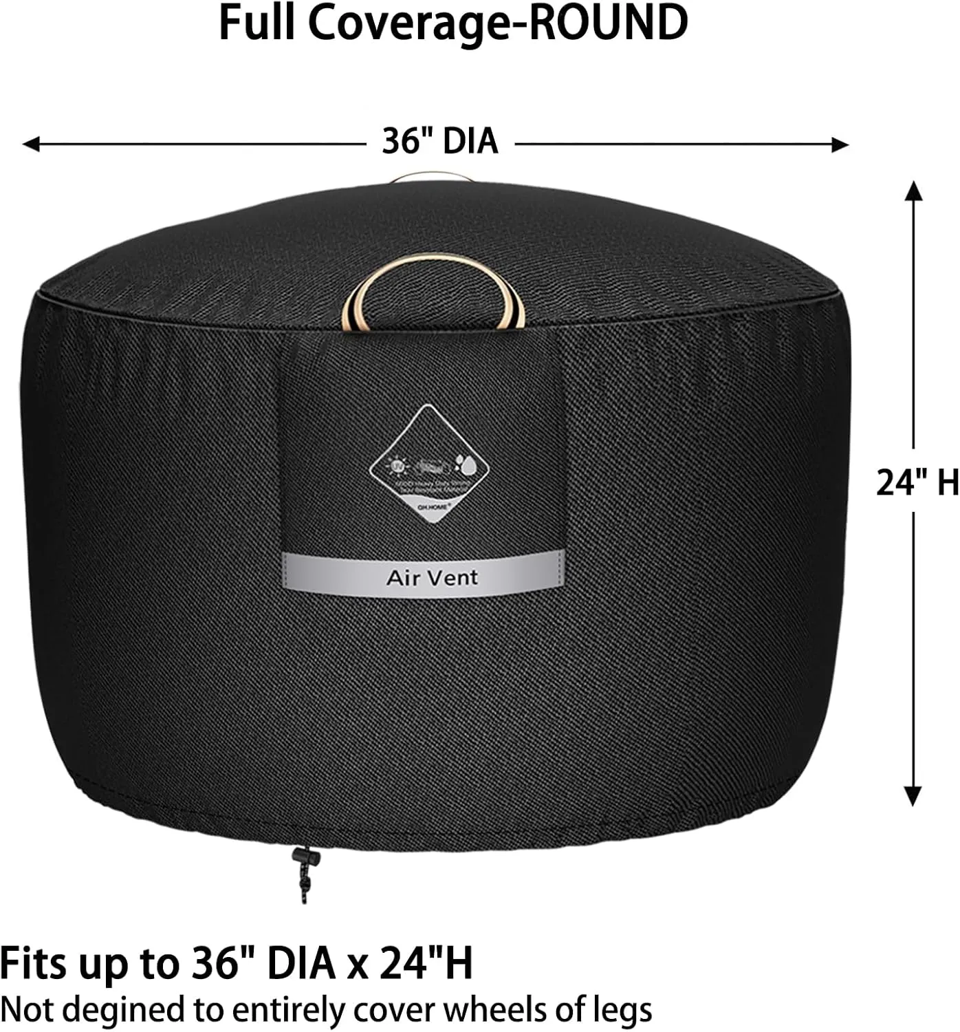 QH.HOME Fire Pit Cover Round Super Waterproof, 36" D X 24" H Outdoor Firepit Cover 600D Strong Tear Resistant, Premium Fading Resistant for Fire Pit