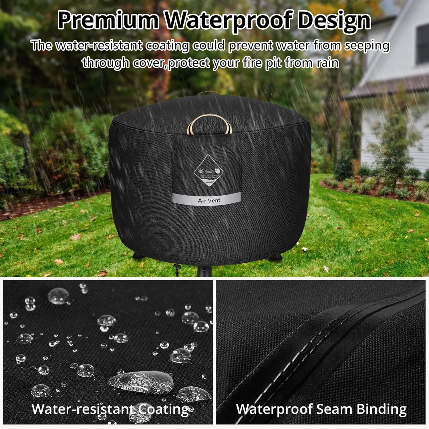 QH.HOME Fire Pit Cover Round Super Waterproof, 36" D X 24" H Outdoor Firepit Cover 600D Strong Tear Resistant, Premium Fading Resistant for Fire Pit