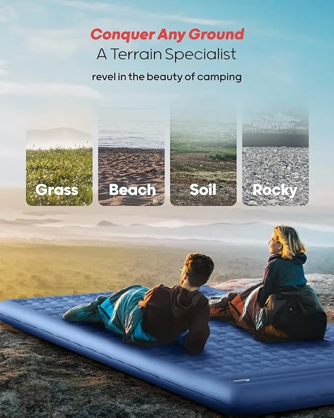 QPAU Sleeping Pad, 2 Person Camping Mattress, Enhanced Support for Healthy, with Built-in Foot Pump, 4.7 Inch Durable Sleeping Mat for Camping, Hiking, Backpacking and Home, (Blue)