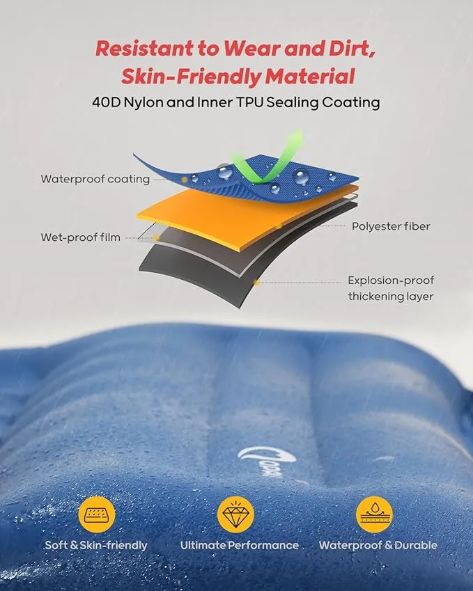 QPAU Sleeping Pad, 2 Person Camping Mattress, Enhanced Support for Healthy, with Built-in Foot Pump, 4.7 Inch Durable Sleeping Mat for Camping, Hiking, Backpacking and Home, (Blue)