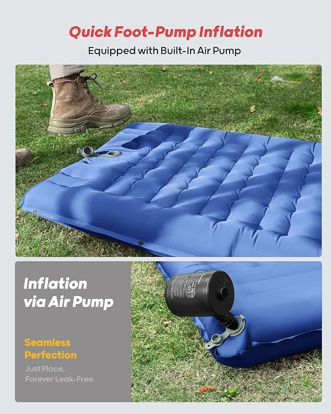 QPAU Sleeping Pad for Camping, Camping Mattress, 76''X26'', 4.7'' Extra-Thick Enhanced Support, with Built-in Foot Pump, for Camping, Hiking - Airpad, Backpacking and Home, (Blue)