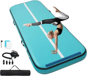 Quashley Air Gymnastics Mat 8 Inch Thick Gym Tumbling Mat With Two Velcro Connectors Flexible 10tf/13ft/16ft/20ft Inflatable Floor Mats for Training/Cheerleading/Home Electric Pump