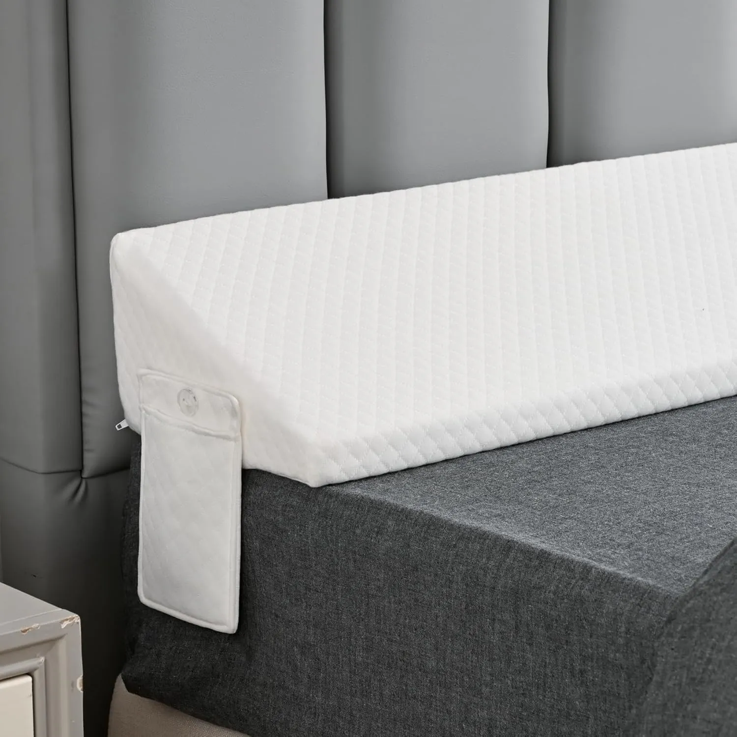 Queen Size Wedge Pillow Headboard Gap Bed Crack Filler Triangle Nora Pillows Long Plus Gap(0-8") Between Mattress and Headboards for Dorm Sleeping Backest Room Accessories Apartment Must Haves White