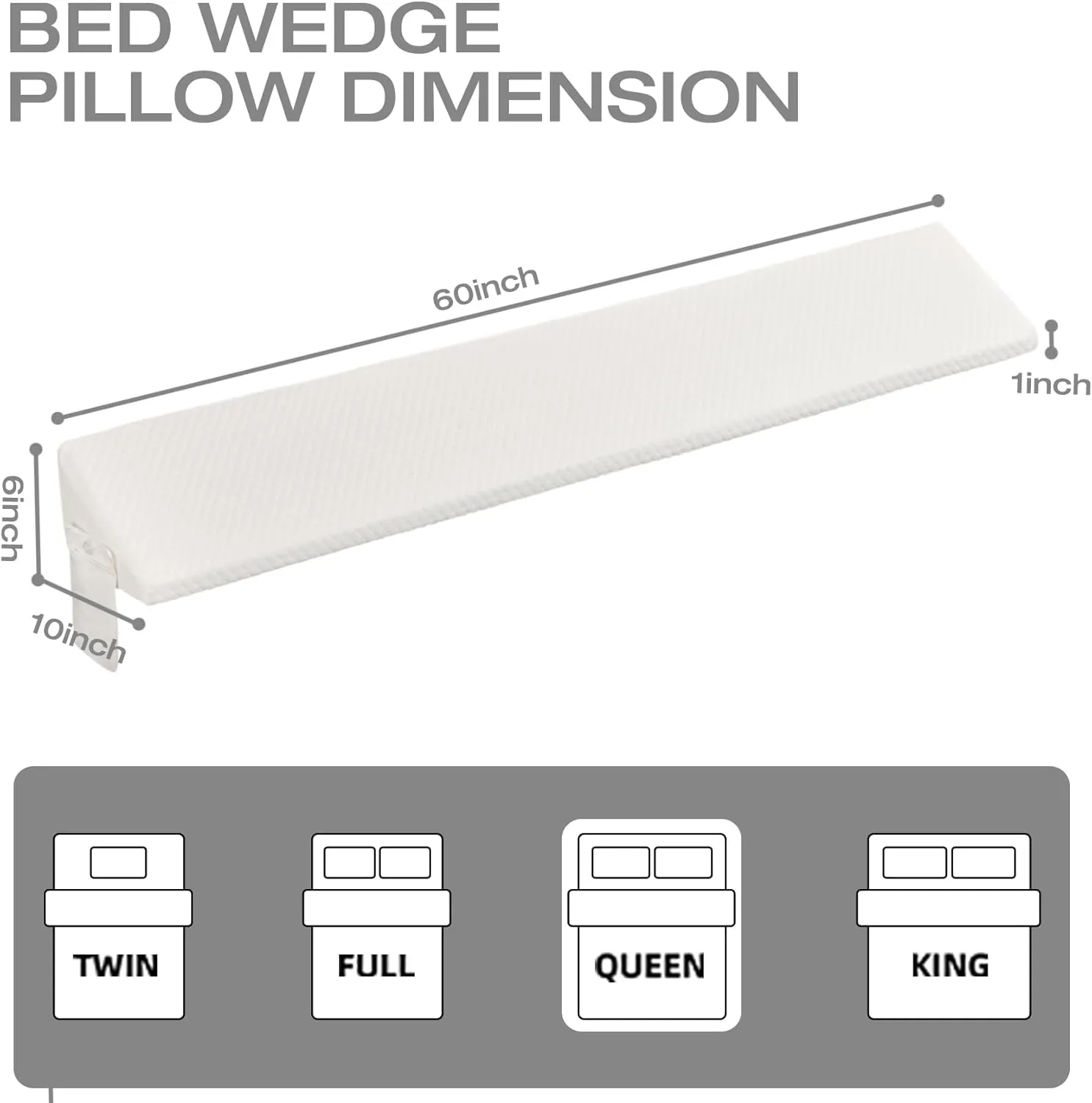 Queen Size Wedge Pillow Headboard Gap Bed Crack Filler Triangle Nora Pillows Long Plus Gap(0-8") Between Mattress and Headboards for Dorm Sleeping Backest Room Accessories Apartment Must Haves White