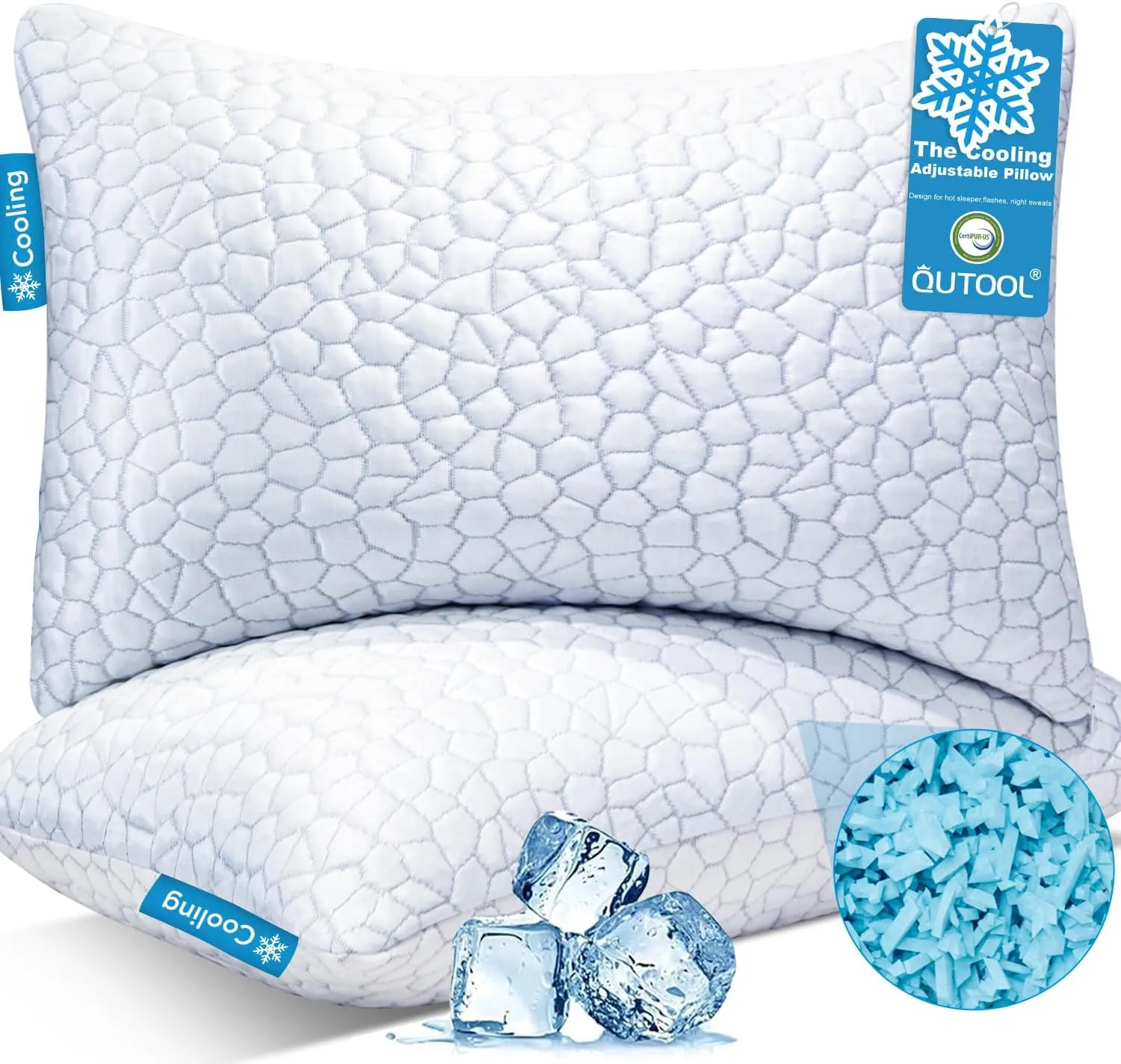 QUTOOL Cooling Bed Pillows for Sleeping Shredded Memory Foam King Pillows 2 Pack Gel Pillows King Size Set of 2, Support Yet Soft Adjustable Pillow for Side, Back Sleepers