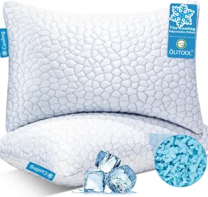 QUTOOL Cooling Bed Pillows for Sleeping Shredded Memory Foam King Pillows 2 Pack Gel Pillows King Size Set of 2, Support Yet Soft Adjustable Pillow for Side, Back Sleepers