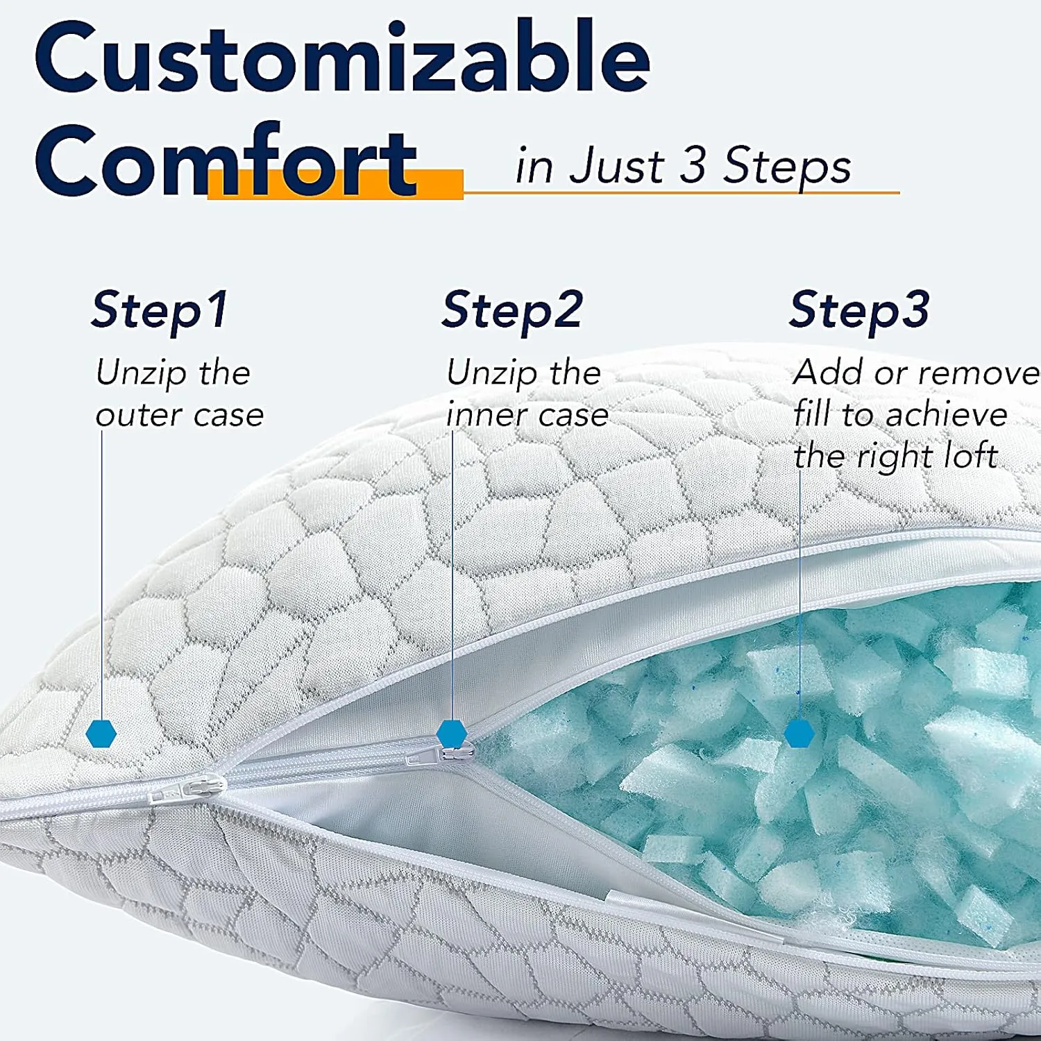 QUTOOL Cooling Bed Pillows for Sleeping Shredded Memory Foam King Pillows 2 Pack Gel Pillows King Size Set of 2, Support Yet Soft Adjustable Pillow for Side, Back Sleepers