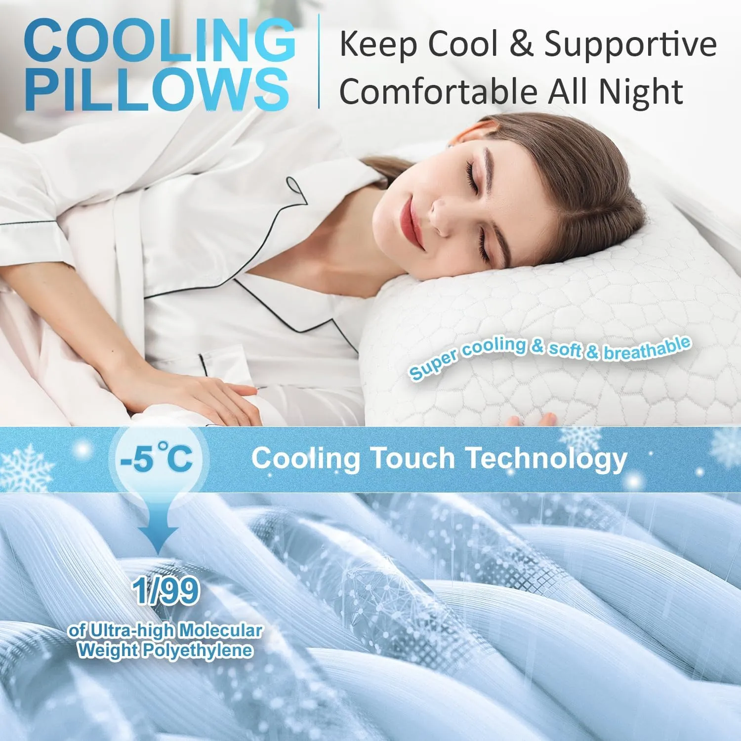 QUTOOL Cooling Bed Pillows for Sleeping Shredded Memory Foam King Pillows 2 Pack Gel Pillows King Size Set of 2, Support Yet Soft Adjustable Pillow for Side, Back Sleepers