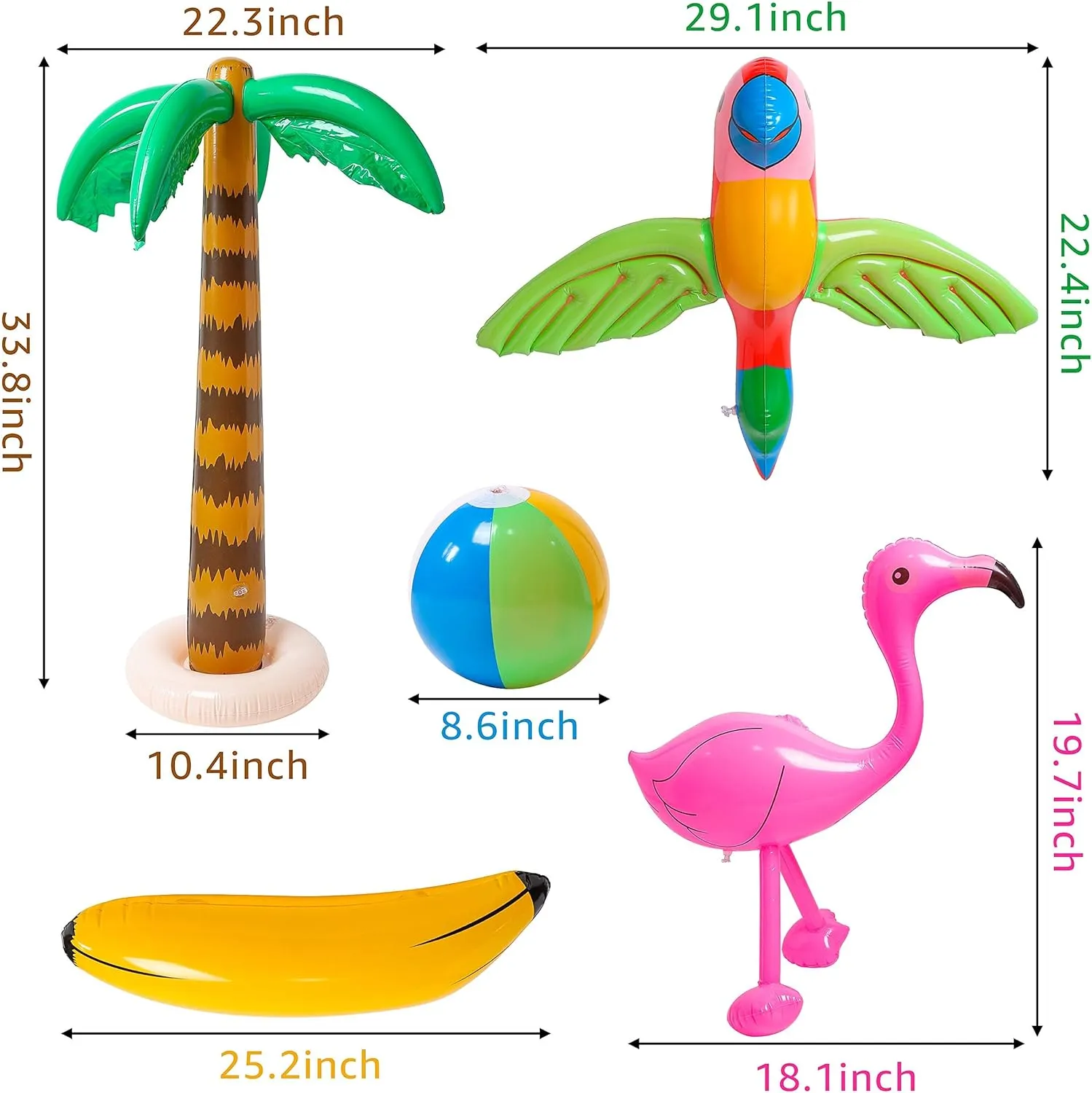 R HORSE Inflatable Palm Tree Flamingo Banana Beach Ball Parrot Beach Pool Toys for Tropical Hawaiian Luau Party Summer Pool Beach Party Decorations