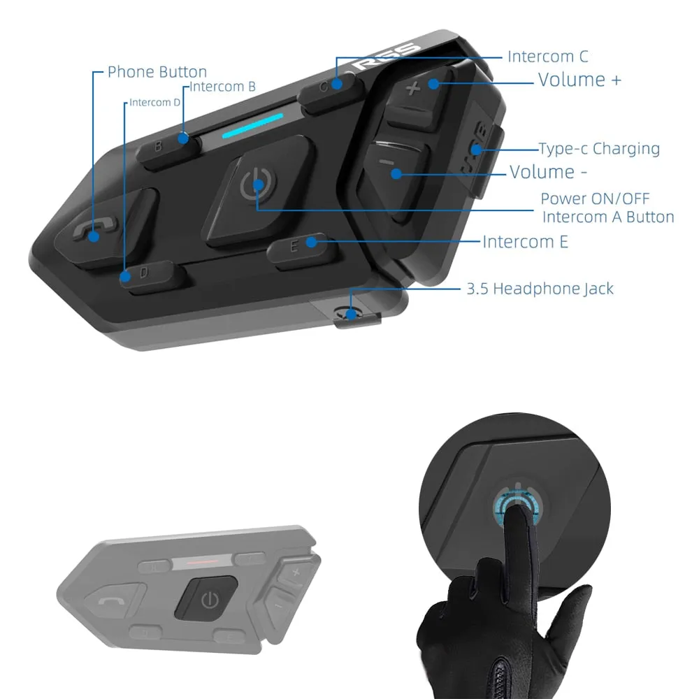 R6S Intercom  Bluetooth Headset - Waterproof