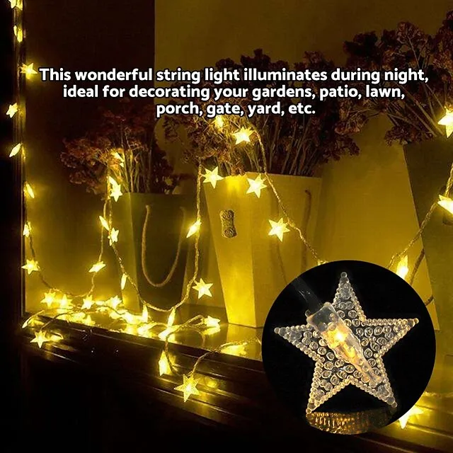 Ramadan Eid Lights Outdoor Solar String Light LED Solar Garden Light 1 set LED Lantern Solar Light Outdoor String Lights 5m 20 Lights Stars Stars Small Stars Five Stars Waterproof Lights
