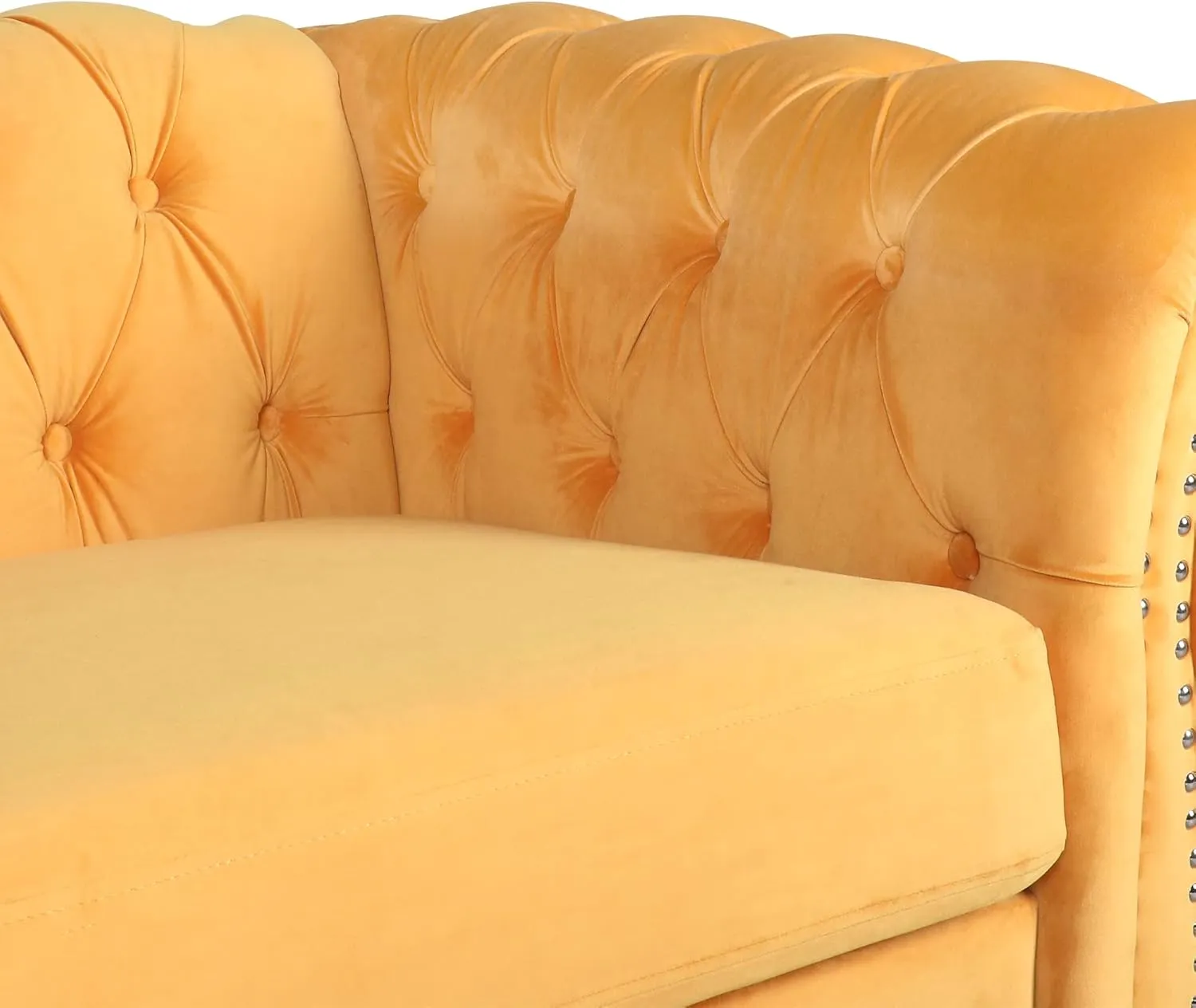 RARZOE 2 Pieces of Living Room Furniture Sofa Sets, Modern Contemporary Tufted Button Velvet Accent Club Chair&Chesterfield Loveseat Sofas Set with Nailhead Trim Scroll Arms(Mango)