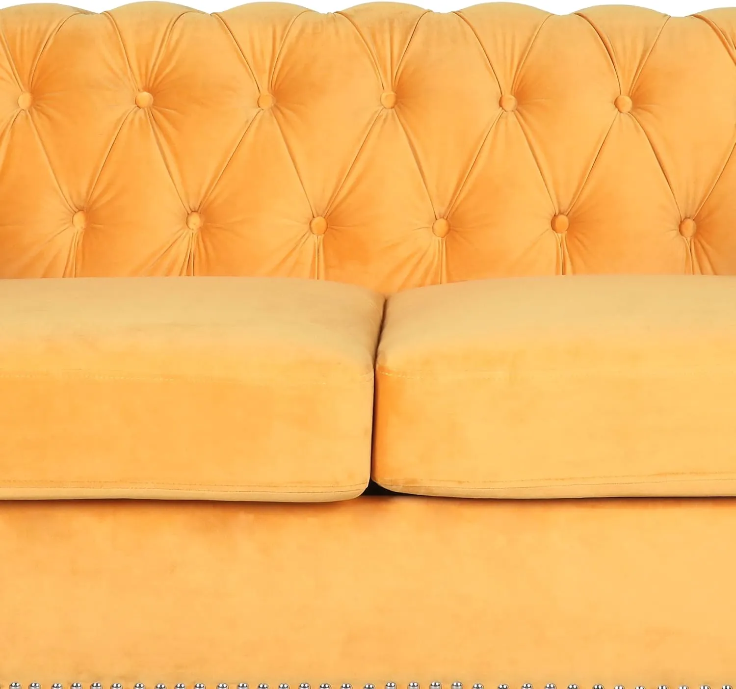 RARZOE 2 Pieces of Living Room Furniture Sofa Sets, Modern Contemporary Tufted Button Velvet Accent Club Chair&Chesterfield Loveseat Sofas Set with Nailhead Trim Scroll Arms(Mango)