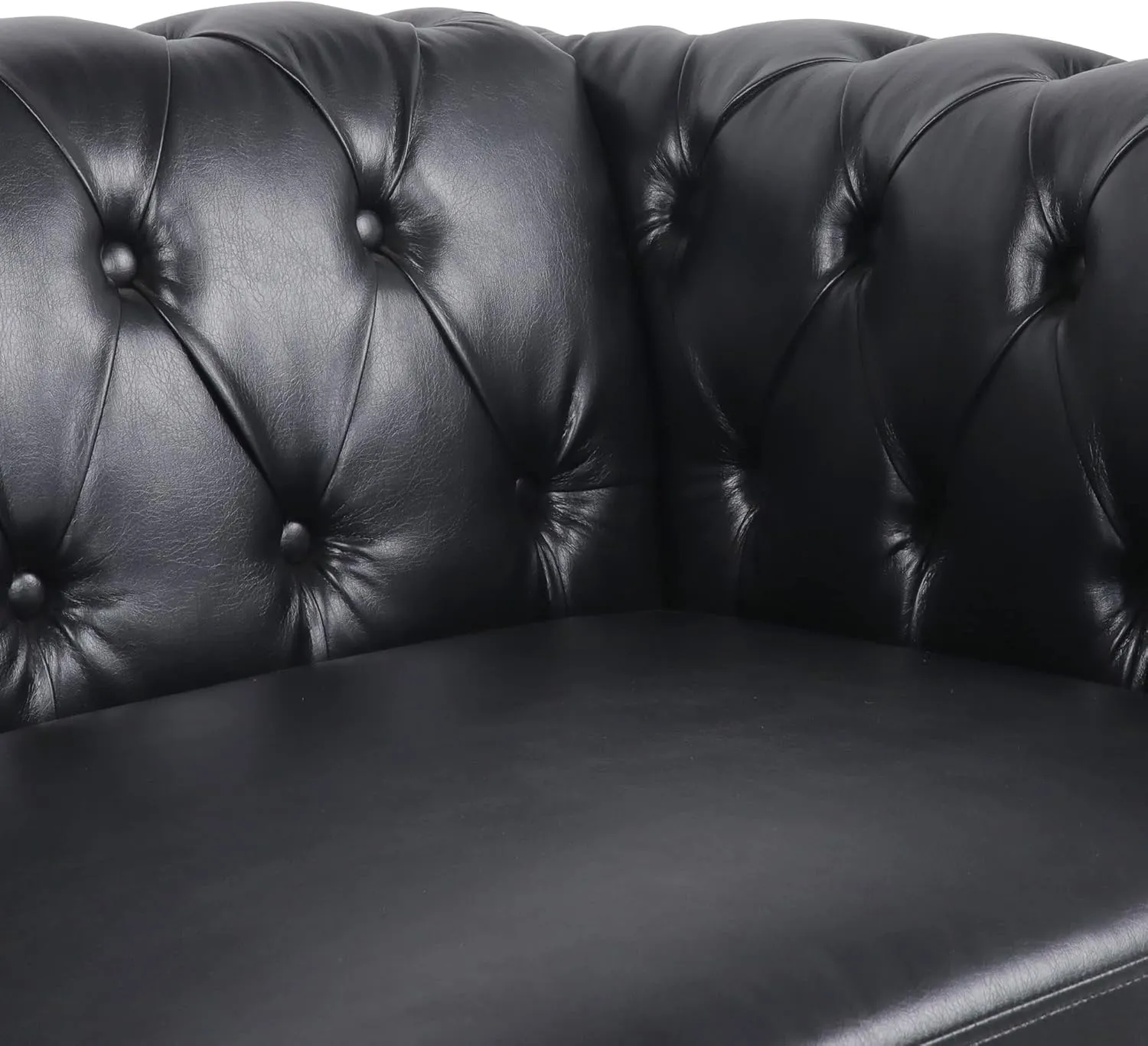 RARZOE Modern 2 Pieces Living Room Sofa Set, Contemporary Tufted Button Faux Leather Chesterfield Three-Seater Couch and Accent Club Chair with Nailhead Trim Scroll Arms for Home Furniture (Black)