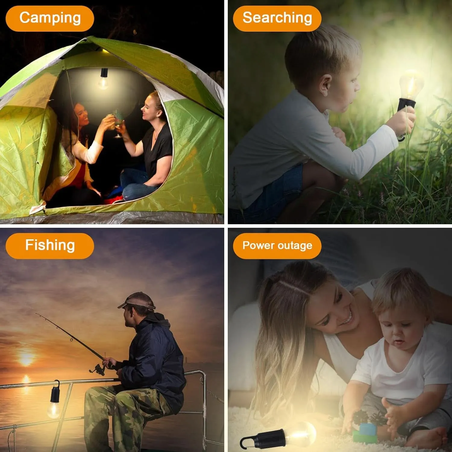 Rechargeable LED Camping Tent Lantern – 3 Lighting Modes, Clip Hook Included (1 Pc)