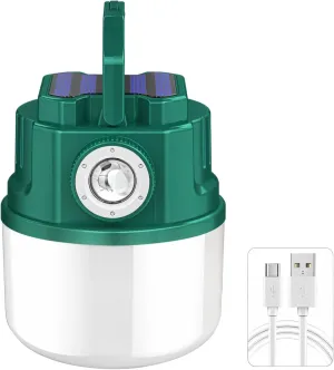 Rechargeable Solar Powered Light Bulb, Outdoor Lantern for Camping, Tent Lamp with Dual Charging Options