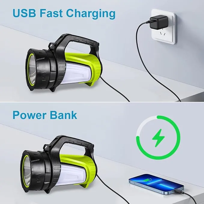 Rechargeable Spotlight,LED Handheld Spotlight with 1200LM,Power Bank, IP65 Waterproof Lantern Flashlight with Straps for During Hurricane,Emergency, Storms, Outages,Hunting, Hiking, Camping