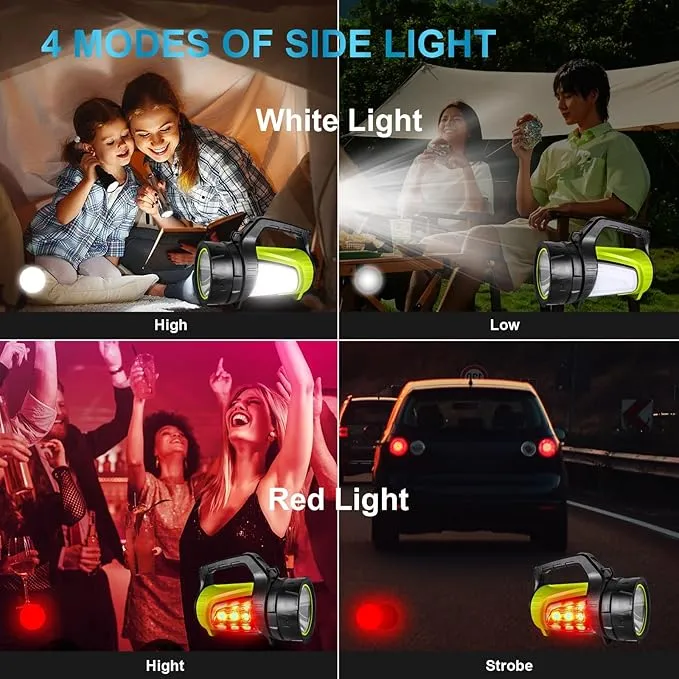 Rechargeable Spotlight,LED Handheld Spotlight with 1200LM,Power Bank, IP65 Waterproof Lantern Flashlight with Straps for During Hurricane,Emergency, Storms, Outages,Hunting, Hiking, Camping