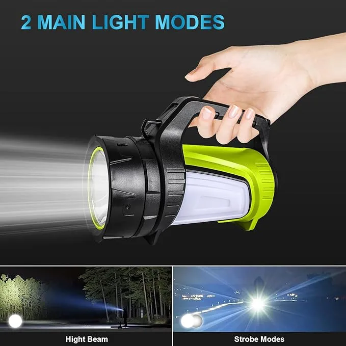 Rechargeable Spotlight,LED Handheld Spotlight with 1200LM,Power Bank, IP65 Waterproof Lantern Flashlight with Straps for During Hurricane,Emergency, Storms, Outages,Hunting, Hiking, Camping