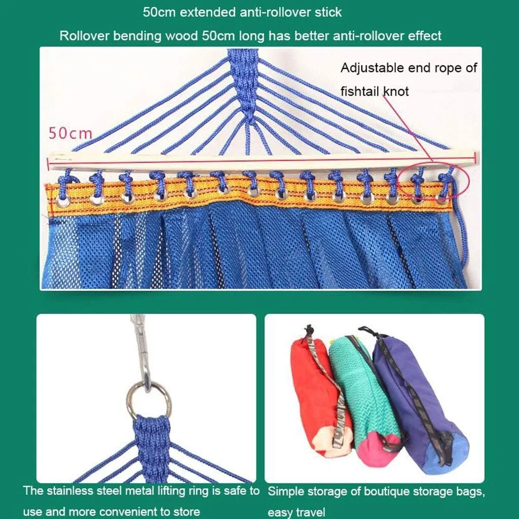 Recreation Mesh Breathable Hammock Outdoor Hammock Rollover Prevention Bedroom Camping Cotton Fabric Canvas Leisure Hanging Chair Gifts for Hikers